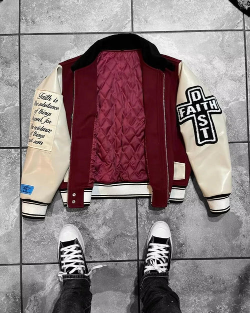 Cralom Letter Embroidery Baggy Baseball Jacket Punk Gothic Top