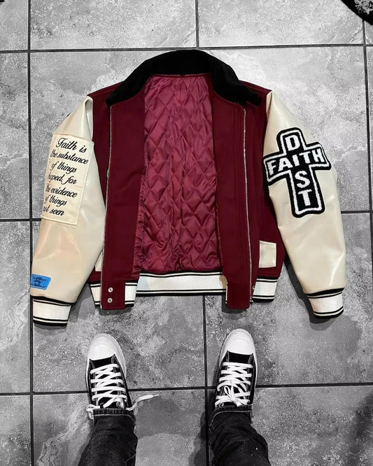 Cralom Letter Embroidery Baggy Baseball Jacket Punk Gothic Top