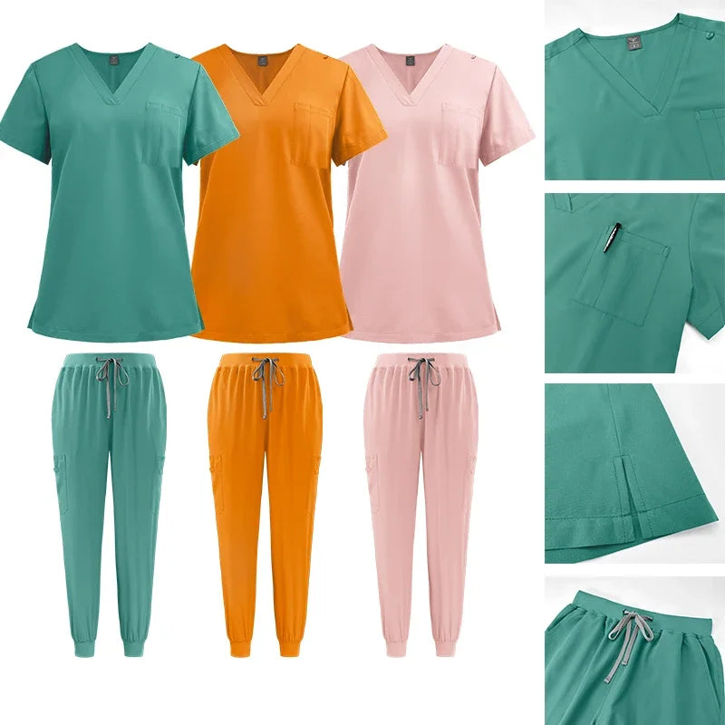 Cralom Quick Dry Jogger Nurse Scrubs Set - Short Sleeve Tops & Pocket Pants
