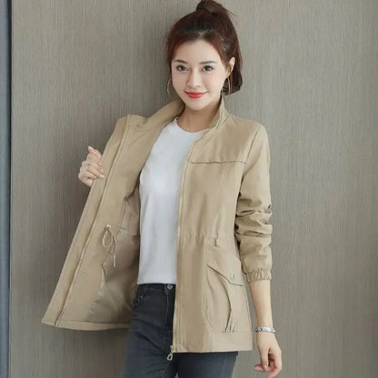Cralom Khaki Windbreaker Jacket: Modern, High Quality & Elegant Outerwear for Women