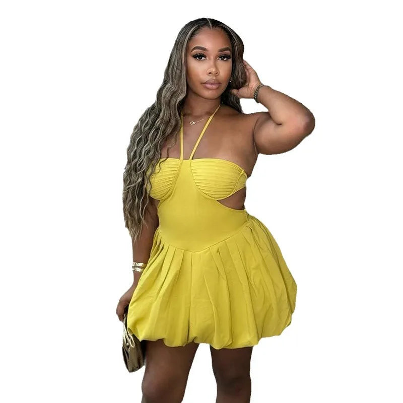 Cralom Sweet Fresh Neck Strapless Backless Dress for Women