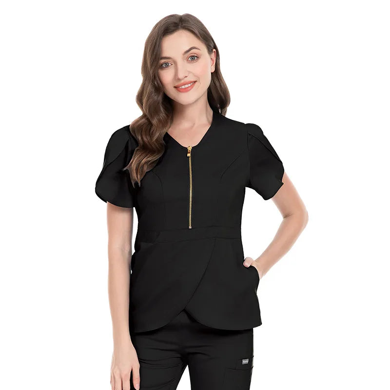 Cralom Women's Solid Color Hospital Scrub Set