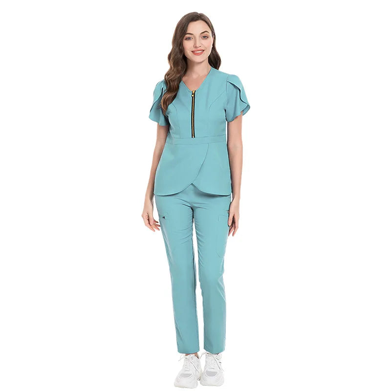 Cralom Women's Solid Color Hospital Scrub Set