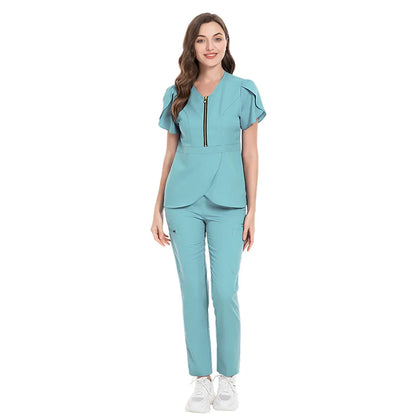 Cralom Women's Solid Color Hospital Scrub Set
