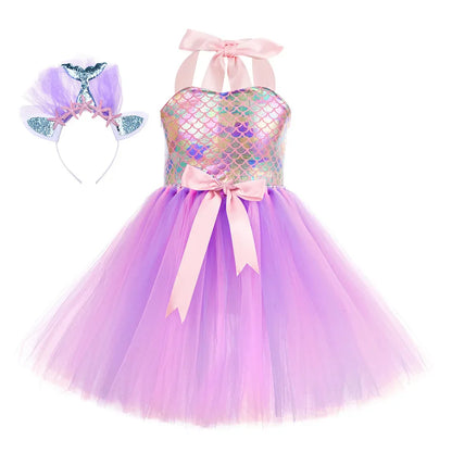 Cralom Mermaid Girl Tutu Dress Christmas Party Role Playing