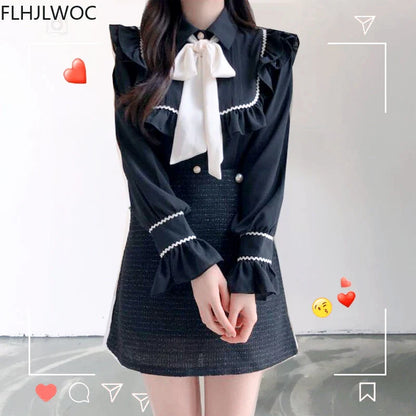 Cralom Retro Ruffles Bow Tie Shirt White