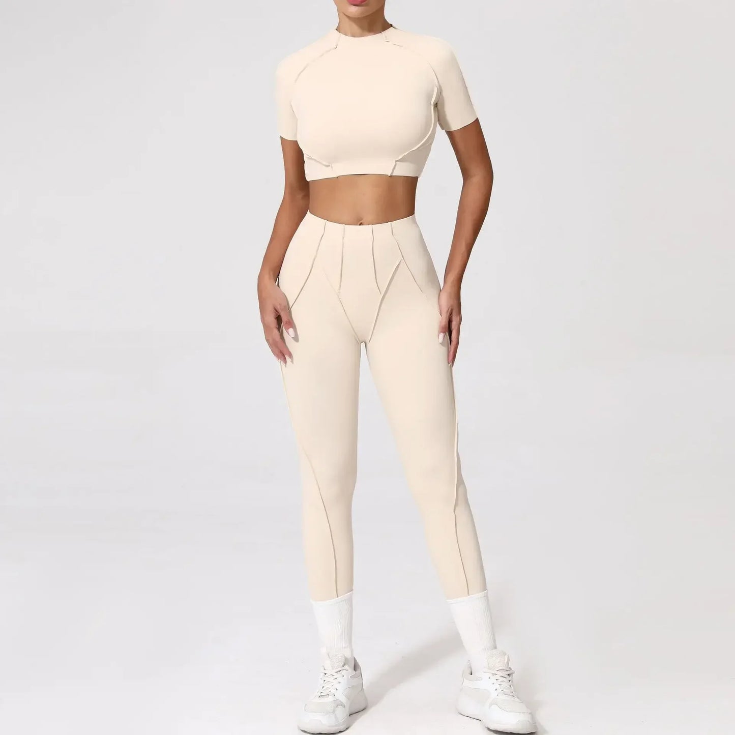 Cralom Seamless Yoga Set: Breathable High-waisted Hip-lifting Trousers for Fitness & Running