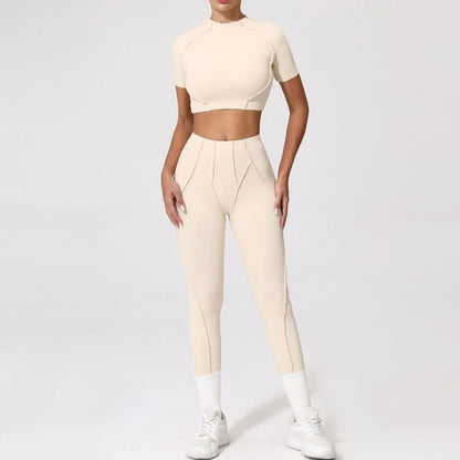 Cralom Seamless Yoga Set: Breathable High-waisted Hip-lifting Trousers for Fitness & Running