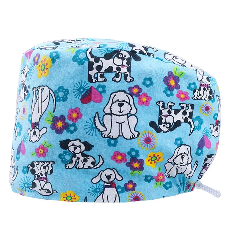 Cralom Women's Cat Print Doctor Hat for Pediatrics & Veterinary Clinics