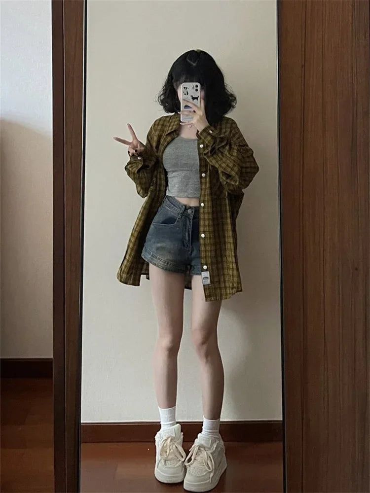 Cralom American Retro Denim Shorts Skinny Hip Hop Jean Shorts