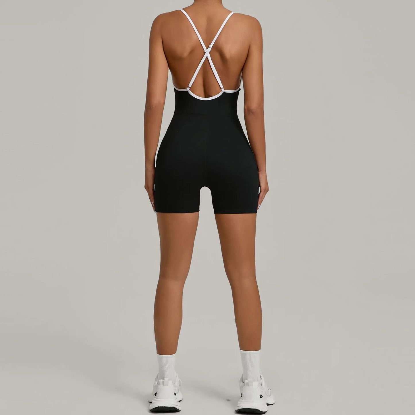 Cralom Color Block Yoga Jumpsuit for Women: Cross Strap, Push-Up, Butt-Lifting Bodysuit