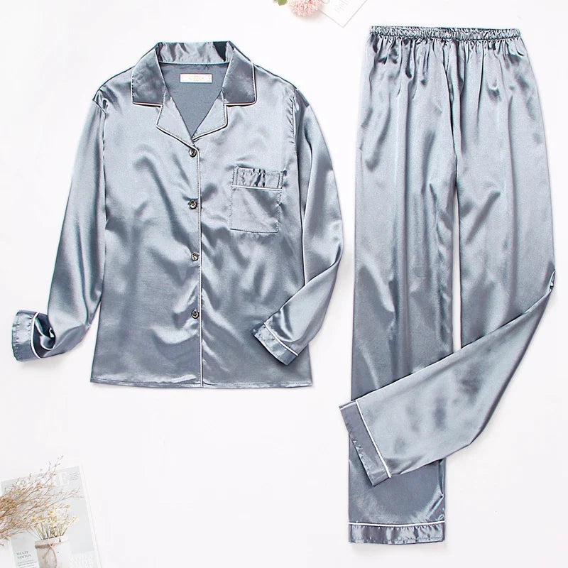 Cralom Women's Satin Pajama Lounge Set with Long Sleeve Top & Pants