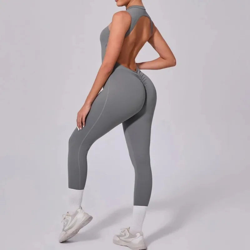 Cralom Seamless Backless Yoga Bodysuit with Removable Padding