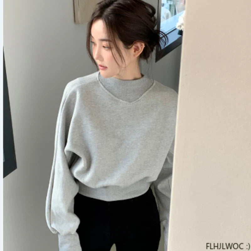 Cute Sweet Girls Knitted Sweaters by Cralom - Gray Basis Pullovers Jumpers