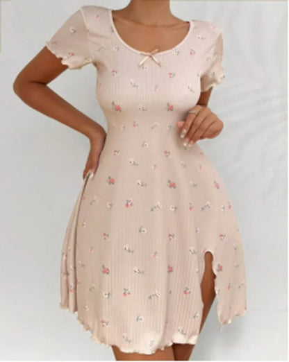 Cralom Heart Print Short-Sleeve Nightgown: Comfy Crew Neck Sleepdress for Summer