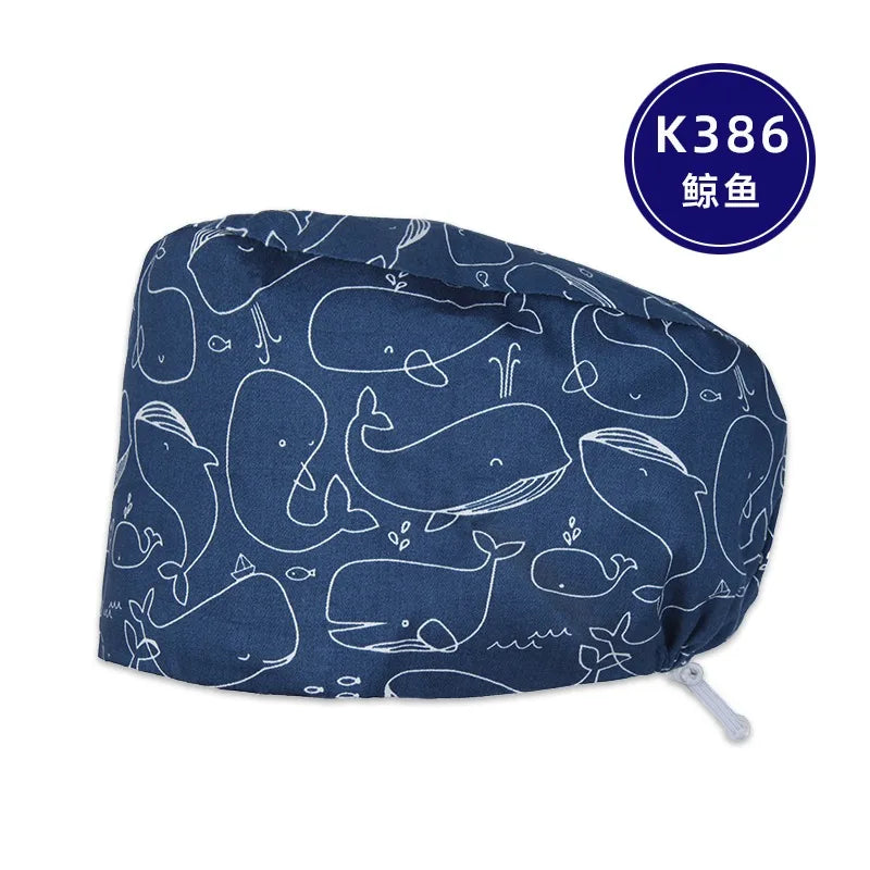 Cralom Women's Cat Print Doctor Hat for Pediatrics & Veterinary Clinics