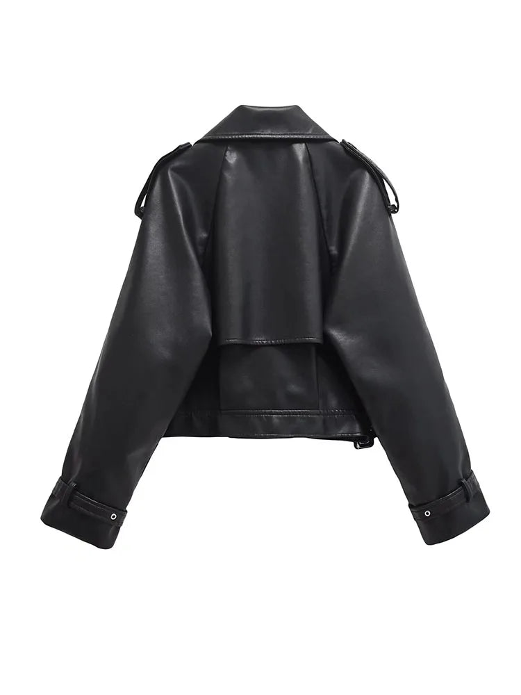 Cralom Faux Leather Bomber Jacket for Women's Streetwear Fashion