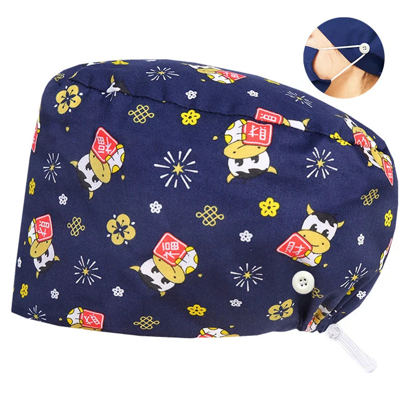 Cralom Dental Patterned Scrub Cap – Adjustable Surgical Work Hat for Nurses & Doctors