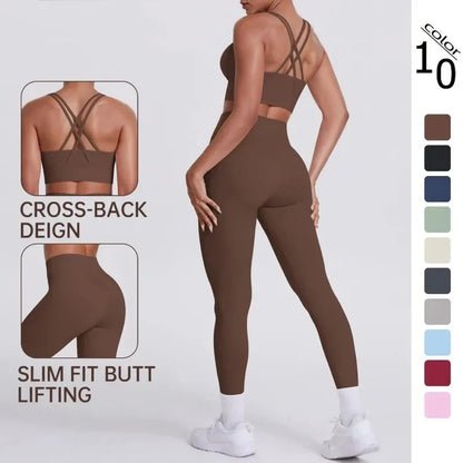 Cralom Seamless Yoga Set: Cross-Back Bra & Booty-Lifting Leggings