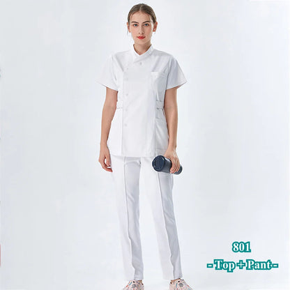 Cralom White Nurse Scrub Set Top and Pant - Hospital Workwear Suit
