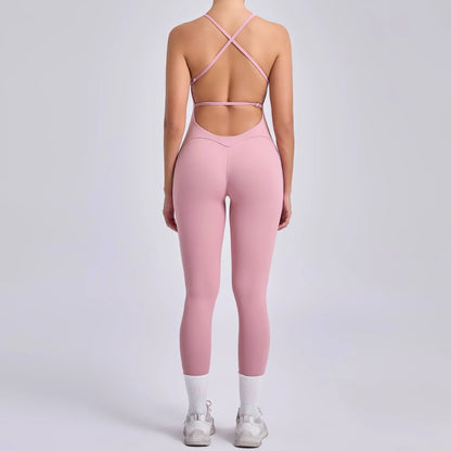 Cralom High-Cut Yoga Bodysuit: Adjustable Straps, Open Back, Butt Lifting Gym Wear