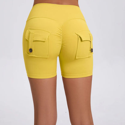Cralom Peach Lifting Yoga Shorts - High Waist Stretchy Fitness Shorts