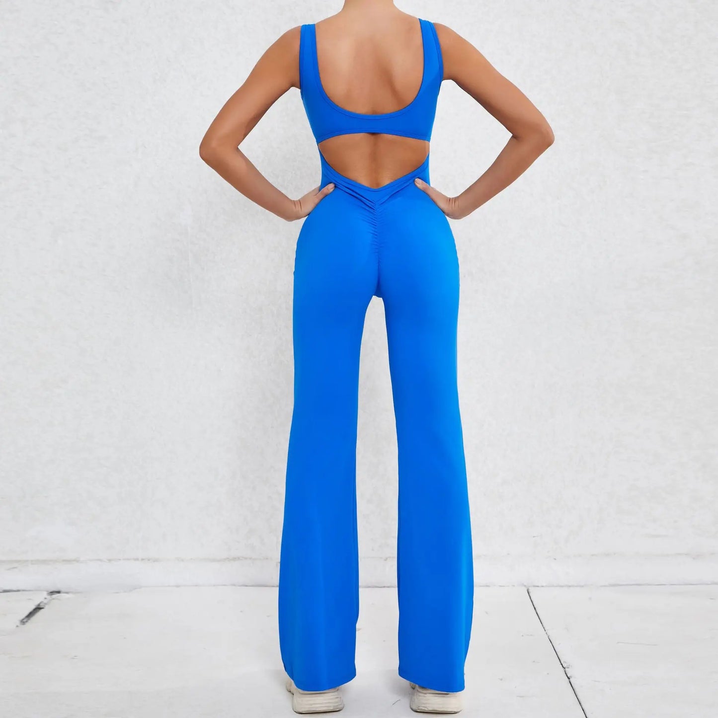 Cralom Cutout Back Yoga Jumpsuit - Booty Lifting Slim Fit Flare Leg