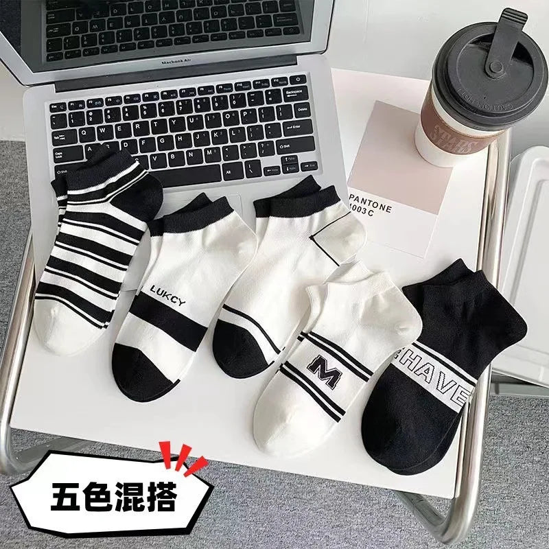 Cralom Striped Black & White Kids Short Socks for Spring & Summer