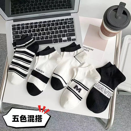 Cralom Striped Black & White Kids Short Socks for Spring & Summer