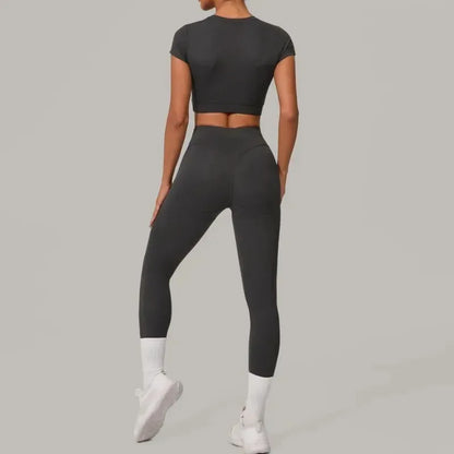 Cralom Seamless Brushed Yoga Set - High Waist Booty Lifting Workout Outfit