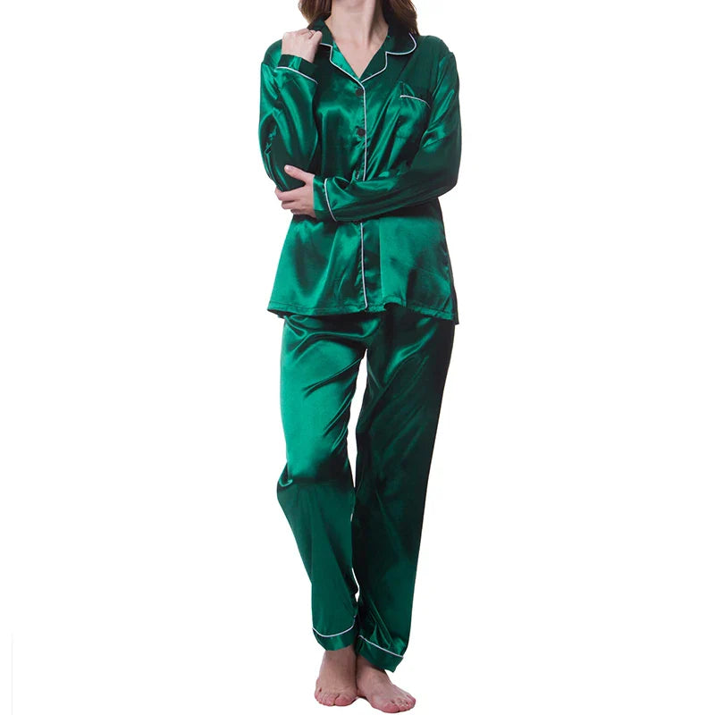 Cralom Women's Satin Pajama Lounge Set with Long Sleeve Top & Pants