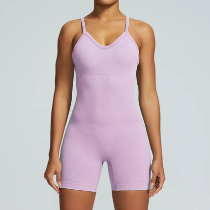 Cralom Seamless Yoga Jumpsuit Set with Pads & Adjustable Straps