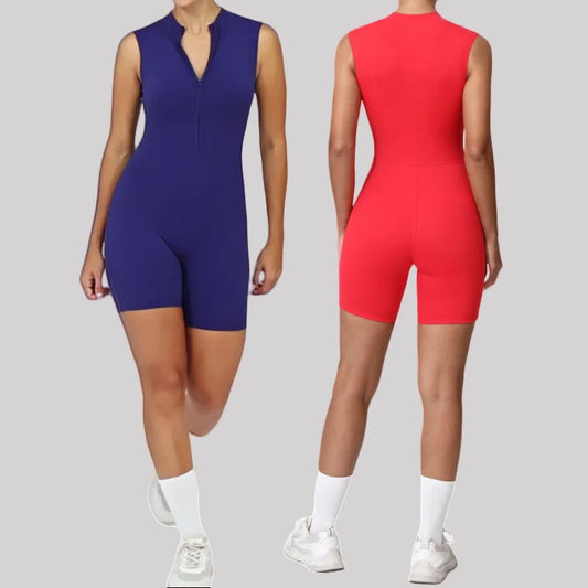 Cralom Seamless Yoga Jumpsuit - Summer Sleeveless Zip Bodysuit for Fitness & Workout