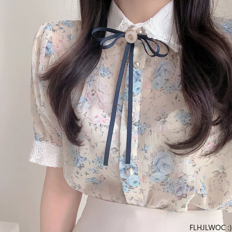 Cralom Ruffled Lace Blouse: Stylish White Button-Down Shirt for Office Ladies
