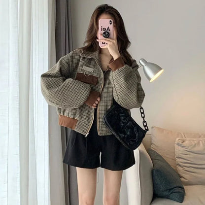Cralom Vintage Plaid Coat 2024: Short Padded Cropped Jacket in Luxury Designer Style