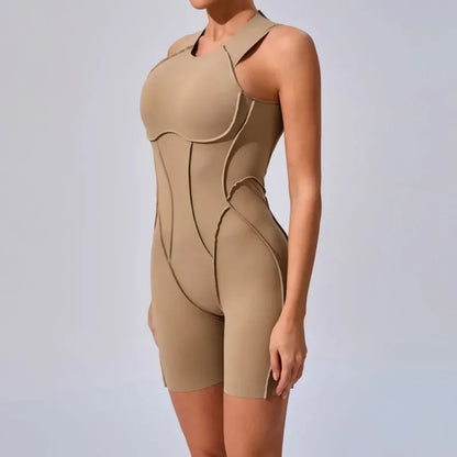Cralom 3D Line Tight Yoga Jumpsuit Open Back Fitness Bodysuit Women