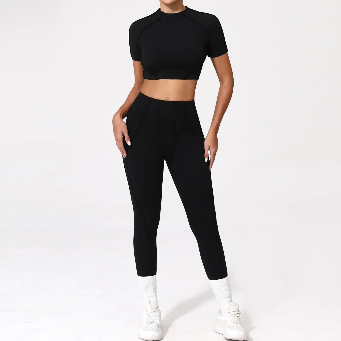 Cralom Seamless Yoga Set: Breathable High-waisted Hip-lifting Trousers for Fitness & Running