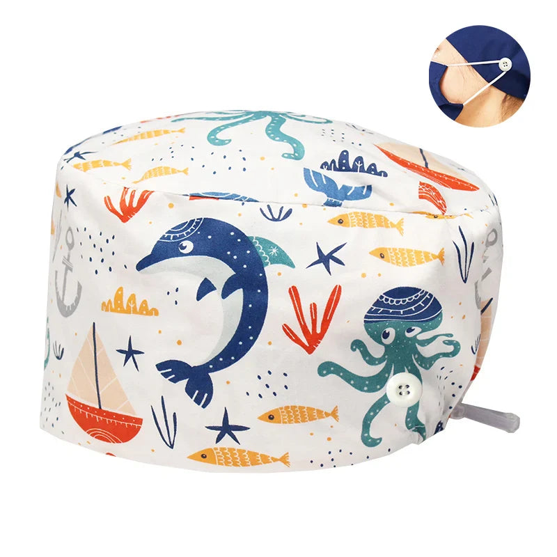 Cralom Dental Patterned Scrub Cap – Adjustable Surgical Work Hat for Nurses & Doctors