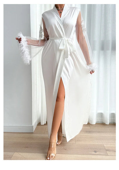 Cralom Lace Trim V-Neck Pajama Robe: Soft, Sexy Sleepwear for Date Night