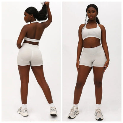 Cralom Seamless Impact Halter Yoga Bra Set with Scrunch But Gym Legging