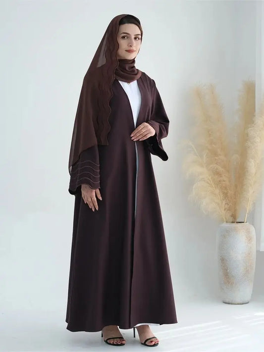 Cralom Ramadan Kimono Abaya Set Muslim Hijab Dress Kebaya Robe Women
