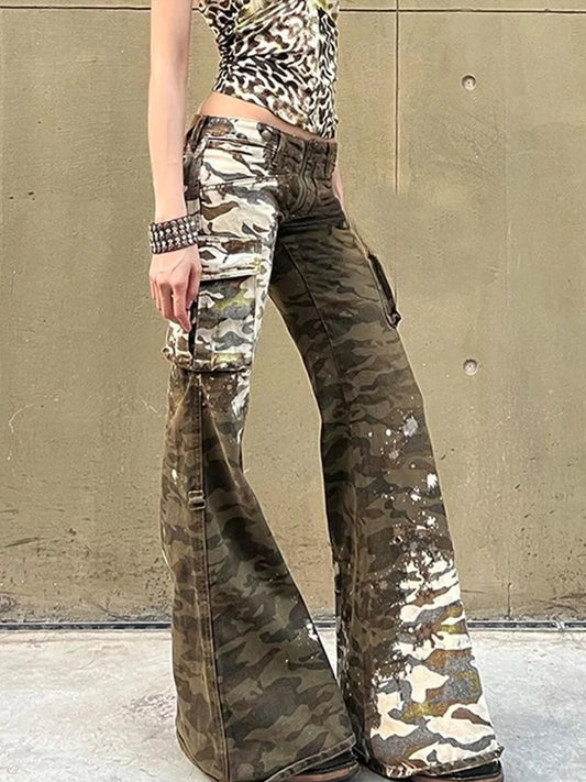 Cralom Vintage Washed Cargo Jeans High Waist Loose Straight Pants Women's Fashion