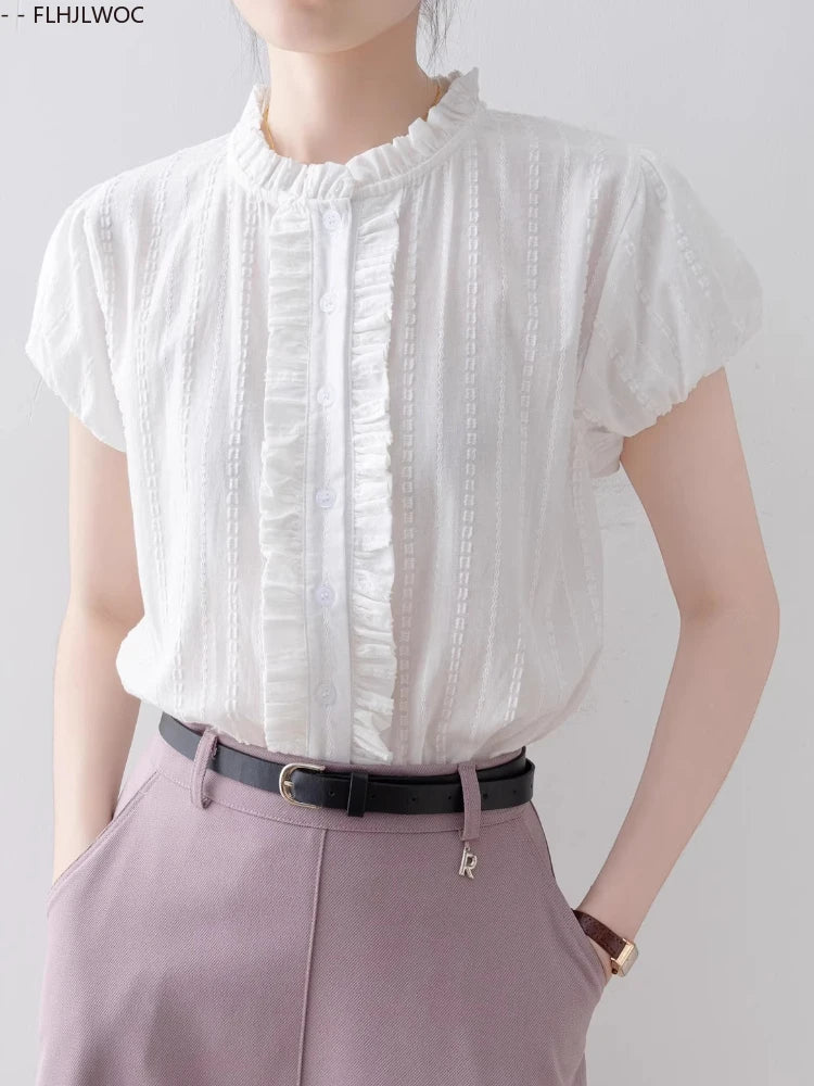 Cralom Ruffles Blouse in Sweet Japan Style for Preppy Girls