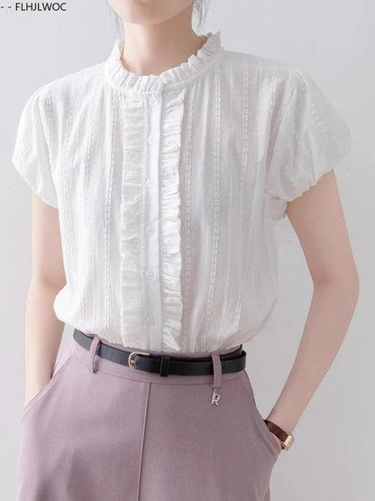 Cralom Ruffles Blouse in Sweet Japan Style for Preppy Girls