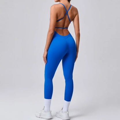 Cralom Adjustable Shoulder Straps Yoga Jumpsuit for Women - Open Back & Hip Lift