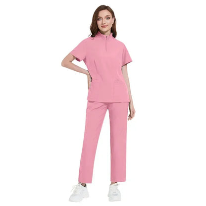 Cralom Short Sleeve V-Neck Nursing Jogger Suit for Women
