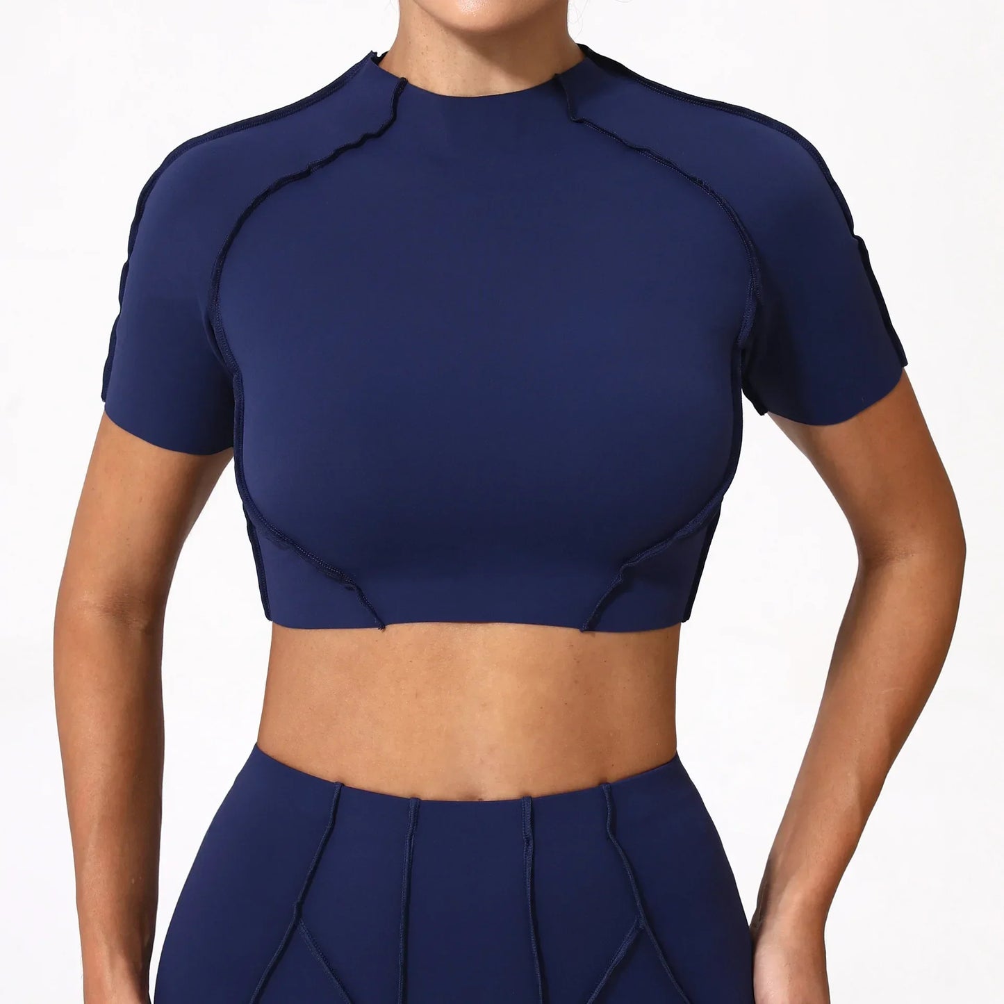 Cralom Seamless Yoga Slimming Top Short Sleeve High Elasticity Gym Fitness Shirt