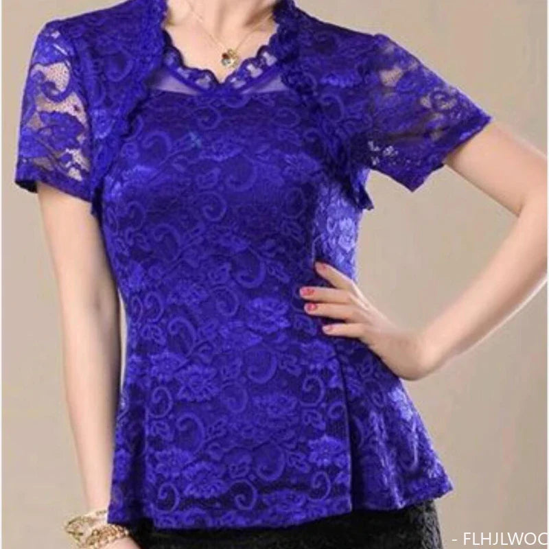 Cralom Vintage Lace Peplum Top Blouse Girls Retro Japan Style Mesh Shirt