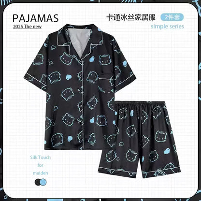 Cralom 2025 Summer Ice Silk Pajamas Set for Couples