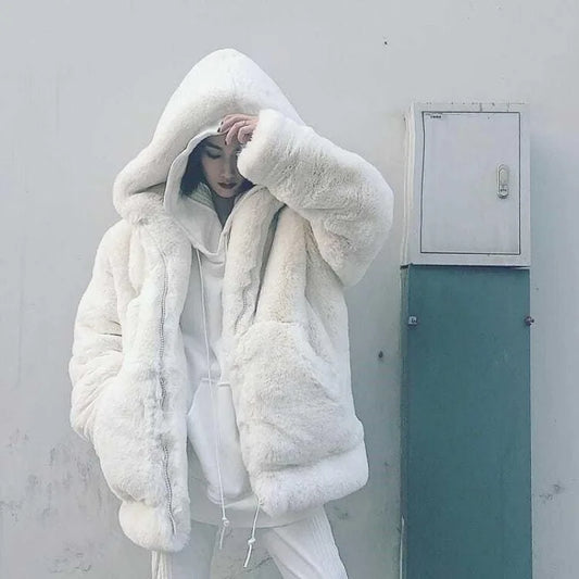 Cralom Loose Mink Fur Imitation Coat for Women - Y2K Harajuku Vintage Style